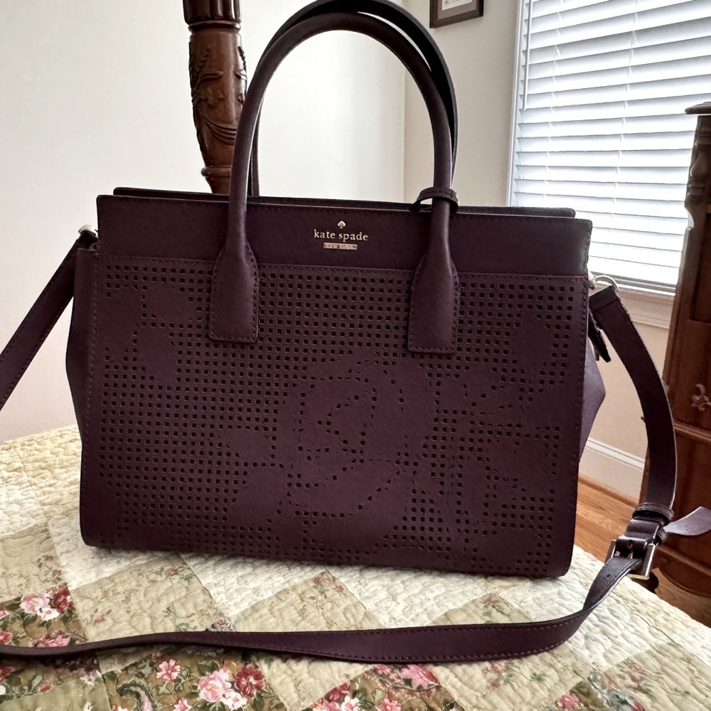 Kate Spade Burgandy Saffiano Leather Cutout Handbag